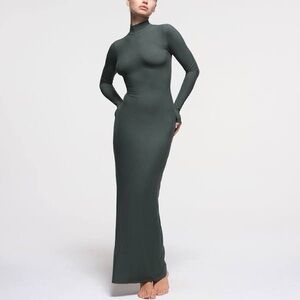 SKIMS Soft Lounge Turtleneck Long Dress | Deep Sea | Size L